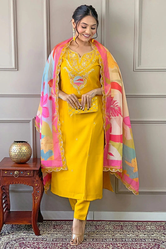 Mustard Viscose Stitched Salwar Suit NCSS11111996