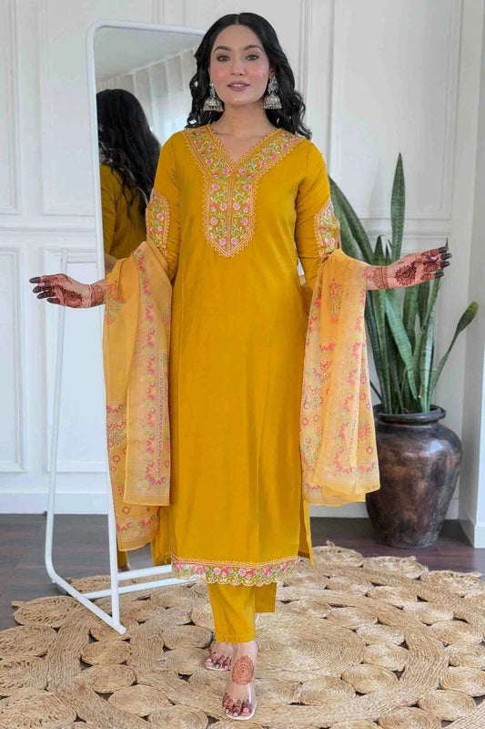 Mustard Viscose Stitched Suit NCSS11110858