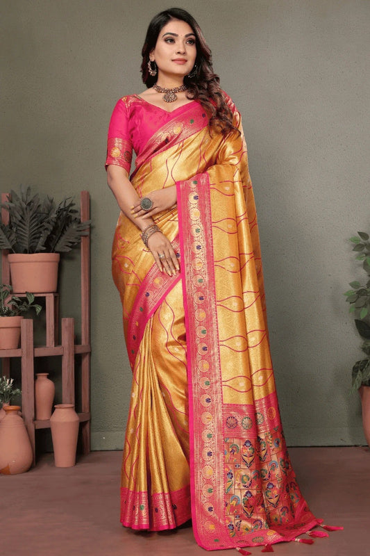Mustard Woven Pure Banarasi Tissue Silk Traditional Saree NCSD12510112