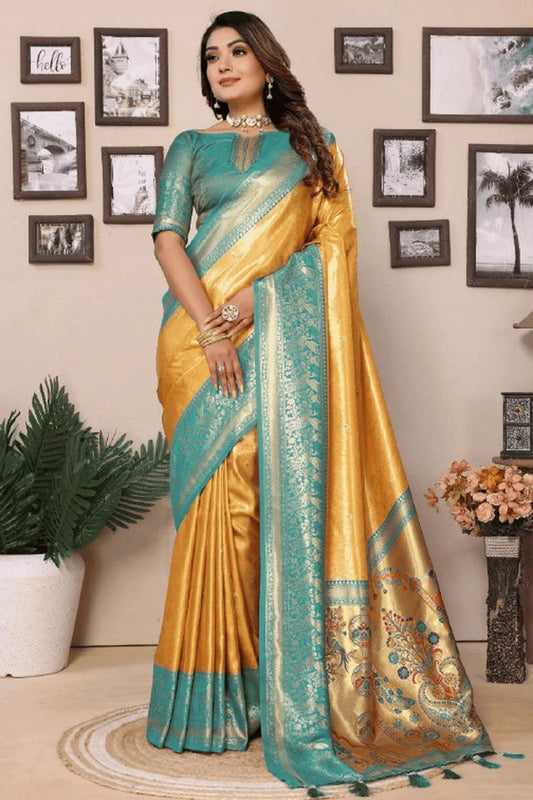 Mustard Woven Pure Banarasi Tissue Silk Traditional Saree NCSD12510123