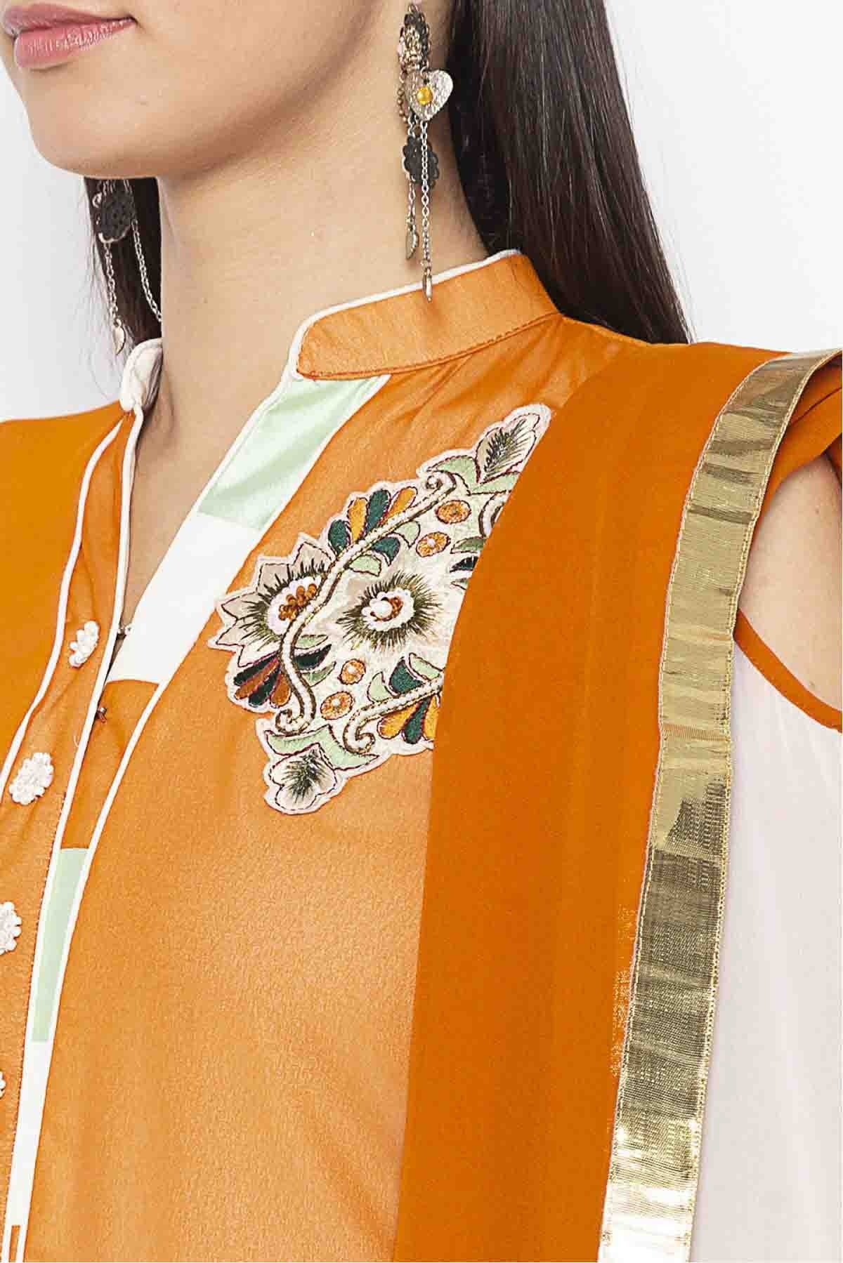 Mustard and Cream Plus Size Georgette Embroidery Palazzo Pant Suit NCSS10710641