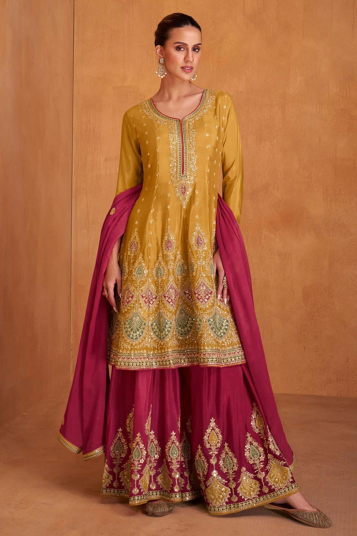 Mustrad Semi Stitched Silk Palazzo Pant Suit NCSM11410499