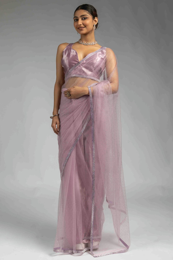 nivakafashions Lavender Net Ready To Wear Saree-NFL001