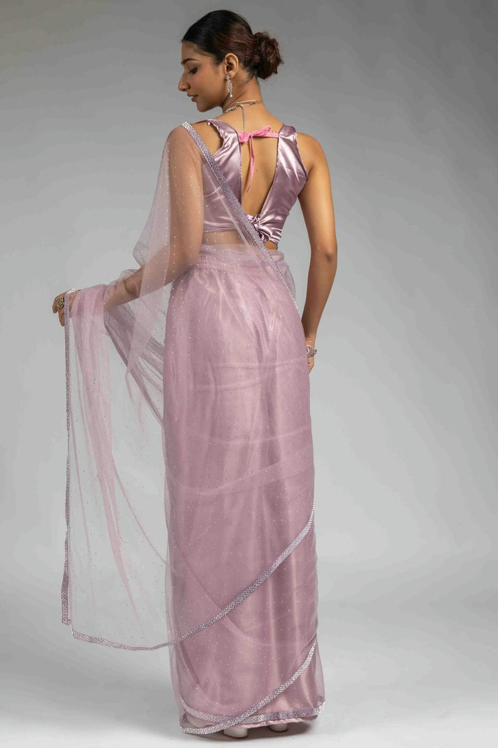 nivakafashions Lavender Net Ready To Wear Saree-NFL001