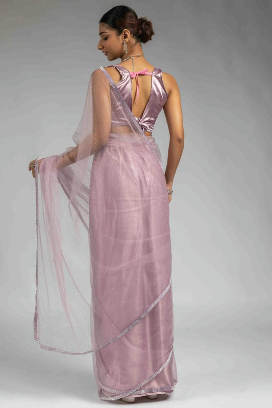 nivakafashions Lavender Net Ready To Wear Saree-NFL001
