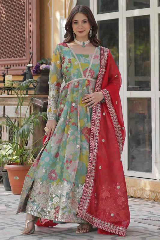 nivakafashions Sky Blue Russion Silk Stitched Gown-NFL0010