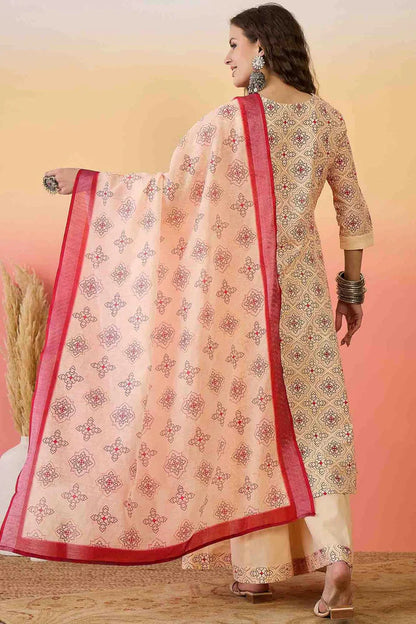 nivakafashions Peach Khadi Silk Stitched Palazzo Pant Suit-NFL0011