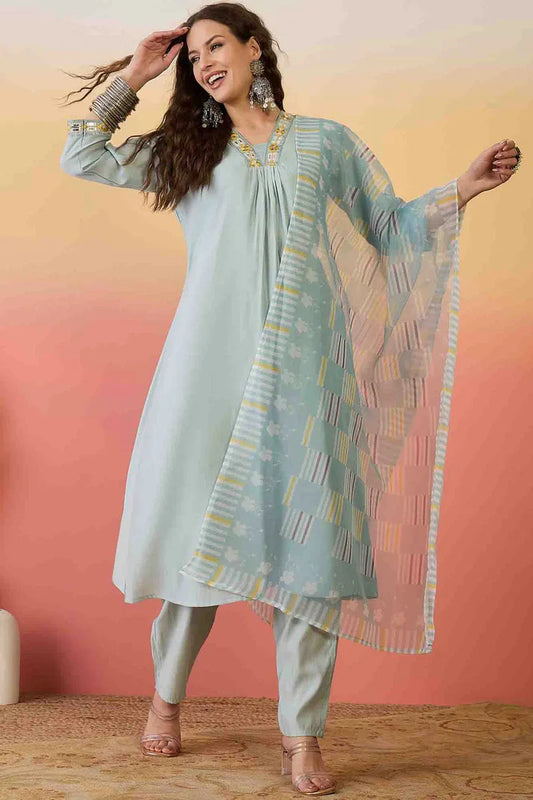 nivakafashions Sky Blue Roman Silk Stitched Pant Style Suit-NFL0013