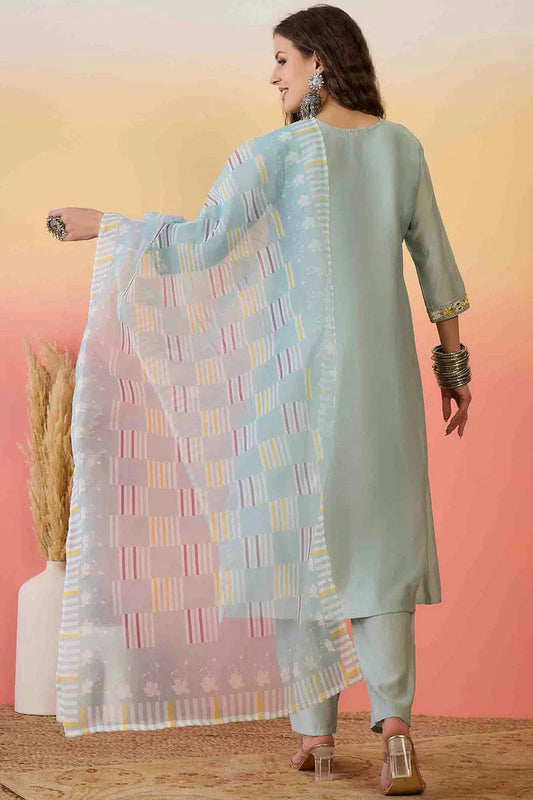 nivakafashions Sky Blue Roman Silk Stitched Pant Style Suit-NFL0013