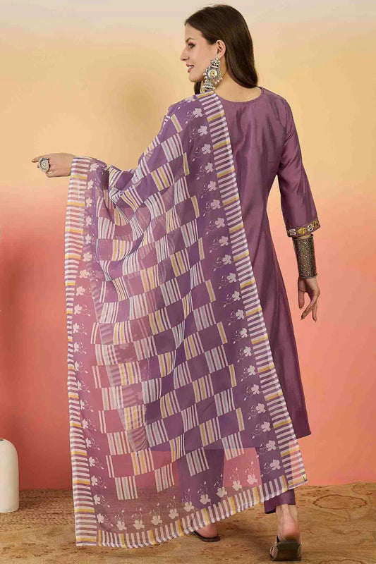 nivakafashions Lavender Roman Silk Stitched Pant Style Suit-NFL0014