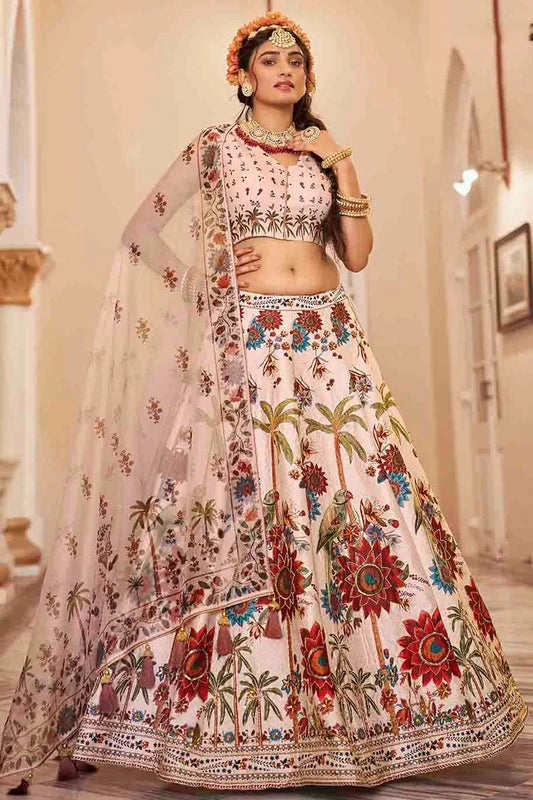 nivakafashions Cream Art Silk Printed and Hand Work Lehenga Choli-NFL0015
