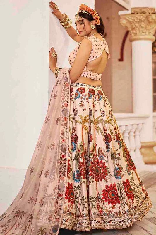 nivakafashions Cream Art Silk Printed and Hand Work Lehenga Choli-NFL0015