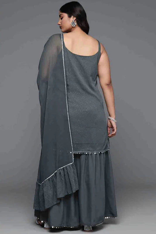 nivakafashions Grey Poly Chiffon Stitched Sharara Suit-NFL0016