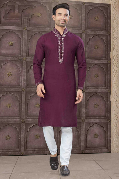 nivakafashions Purple Embroidery Cotton Kurta Pajama-NFL0017