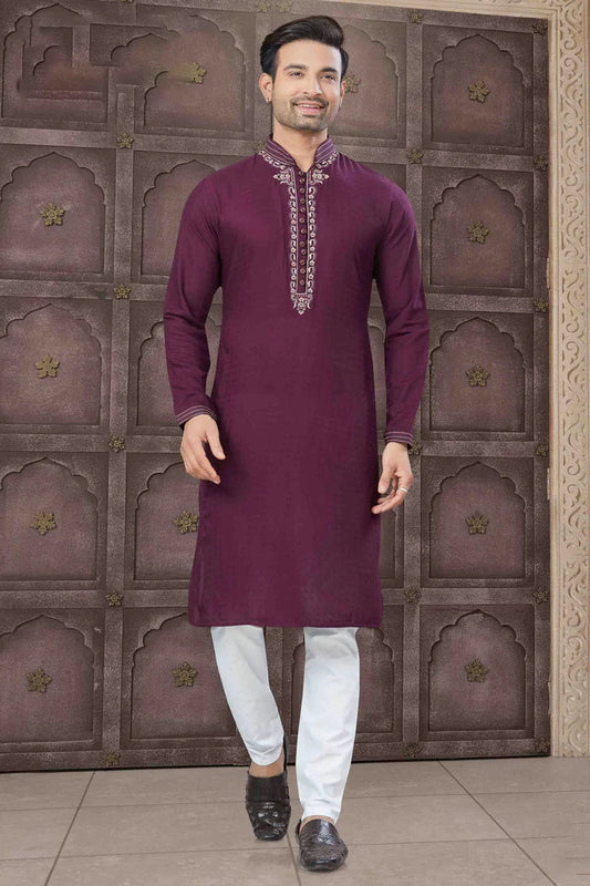 nivakafashions Purple Embroidery Cotton Kurta Pajama-NFL0017