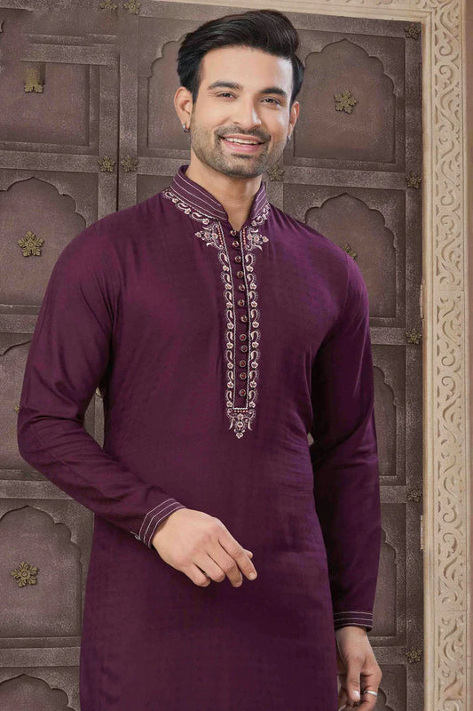 nivakafashions Purple Embroidery Cotton Kurta Pajama-NFL0017