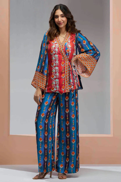 nivakafashions Navy Blue Muslin Silk Co-Ord Set-NFL0019