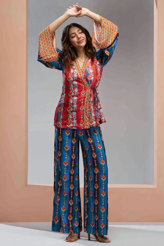 nivakafashions Navy Blue Muslin Silk Co-Ord Set-NFL0019