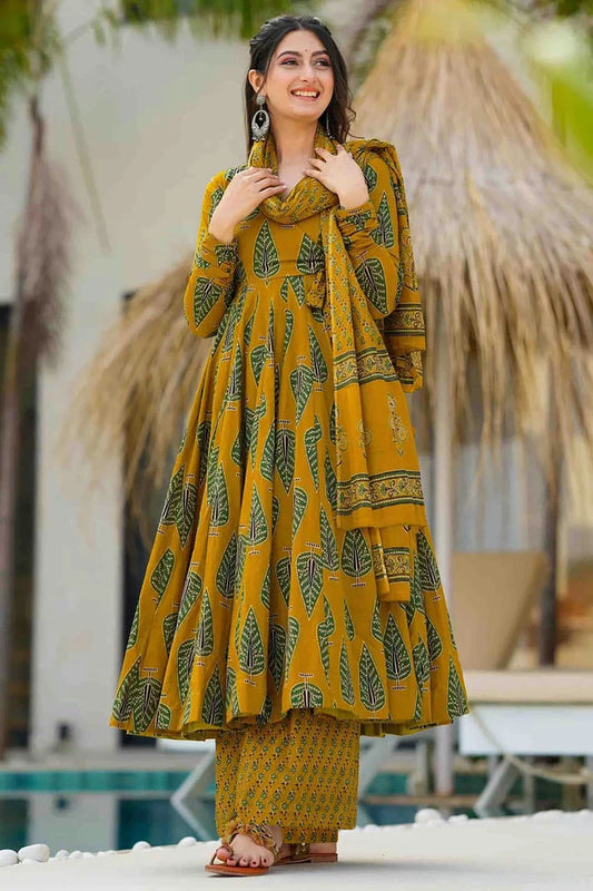 nivakafashions Mustard Muslin Stitched Suit-NFL0020