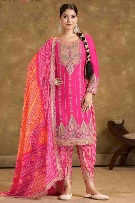 nivakafashions Pink Chinon Patiala Suit-NFL0022