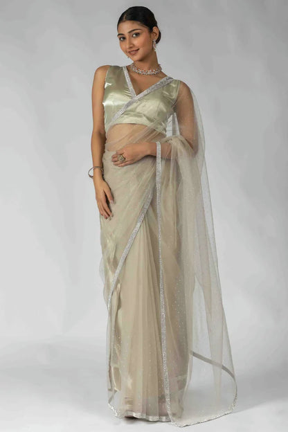 nivakafashions Grey Net Ready To Wear Saree-NFL003