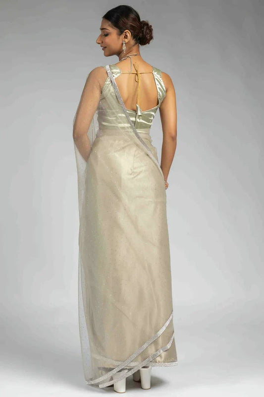 nivakafashions Grey Net Ready To Wear Saree-NFL003