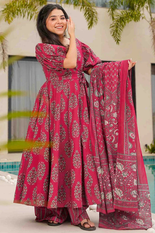 nivakafashions Pink Mal Cotton Stitched Anarkali Suit-NFL005