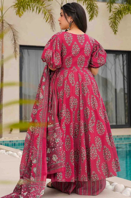 nivakafashions Pink Mal Cotton Stitched Anarkali Suit-NFL005