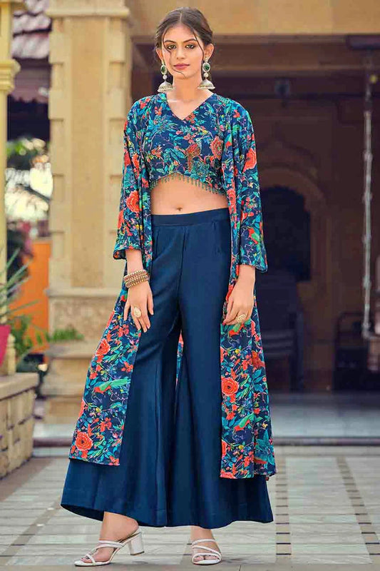 nivakafashions Teal Silk Stitched Indo Western Suit-NFL007