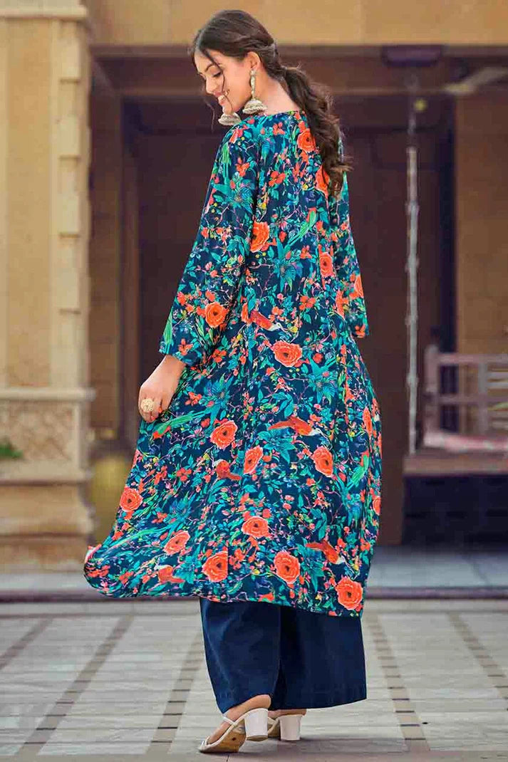 nivakafashions Teal Silk Stitched Indo Western Suit-NFL007