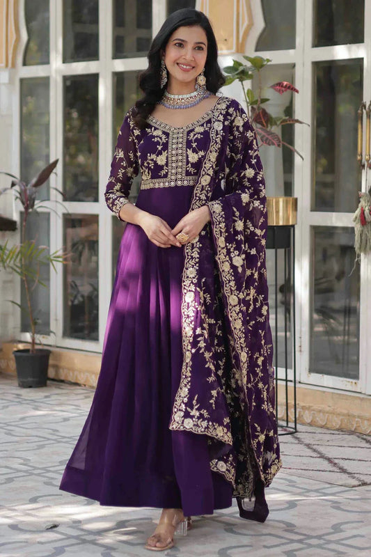 nivakafashions Purple Faux Georgette Stitched Gown-NFL008