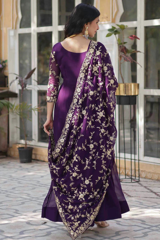 nivakafashions Purple Faux Georgette Stitched Gown-NFL008