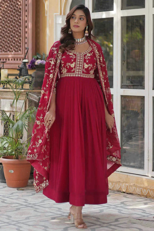 nivakafashions Pink Faux Georgette Stitched Gown-NFL009