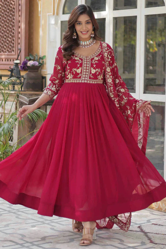 nivakafashions Pink Faux Georgette Stitched Gown-NFL009