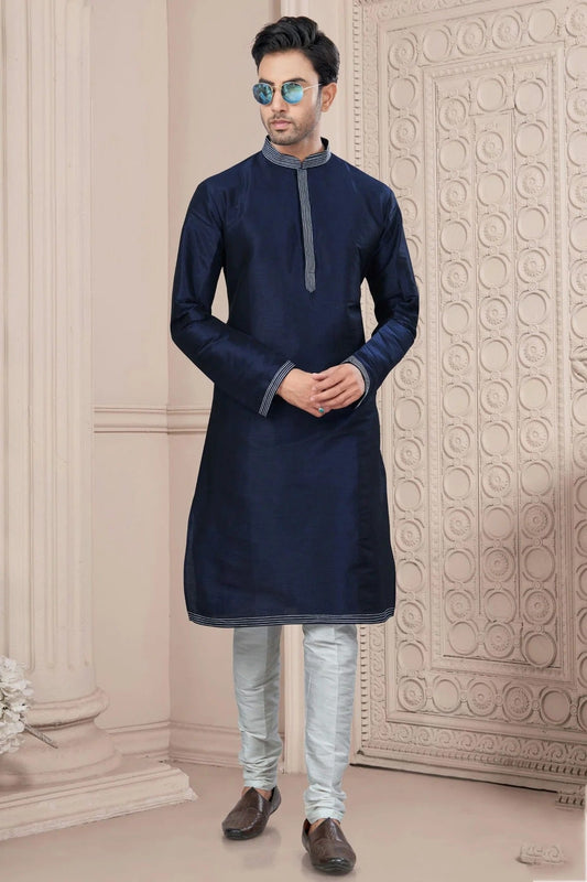 Navy Blue Art Silk Kurta Pajama NCKP10410100