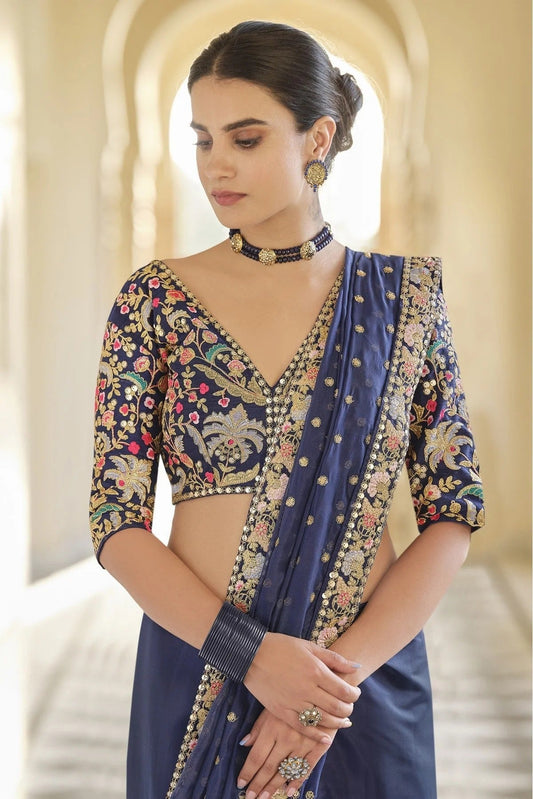 Navy Blue Art Silk Sequins Saree NCSD10810610