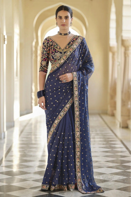 Navy Blue Art Silk Sequins Saree NCSD10810610