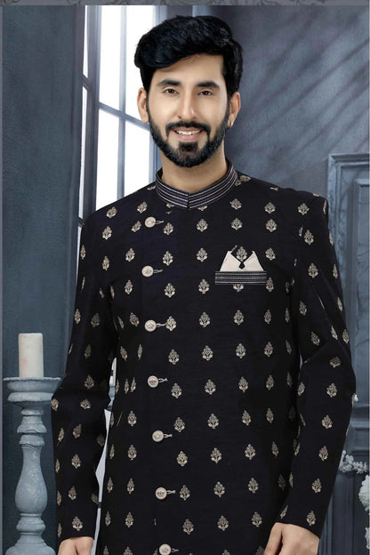 Navy Blue Art Silk Thread Sherwani NCSH10410432