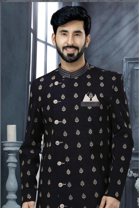 Navy Blue Art Silk Thread Sherwani NCSH10410432