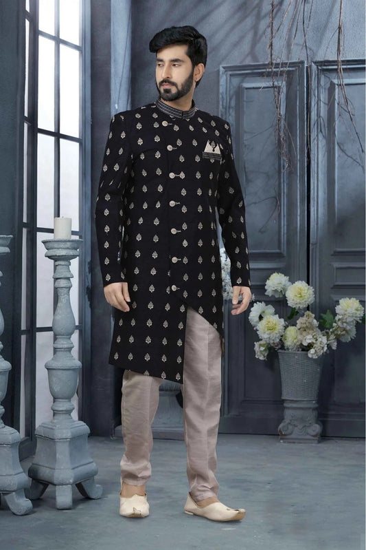 Navy Blue Art Silk Thread Sherwani NCSH10410432