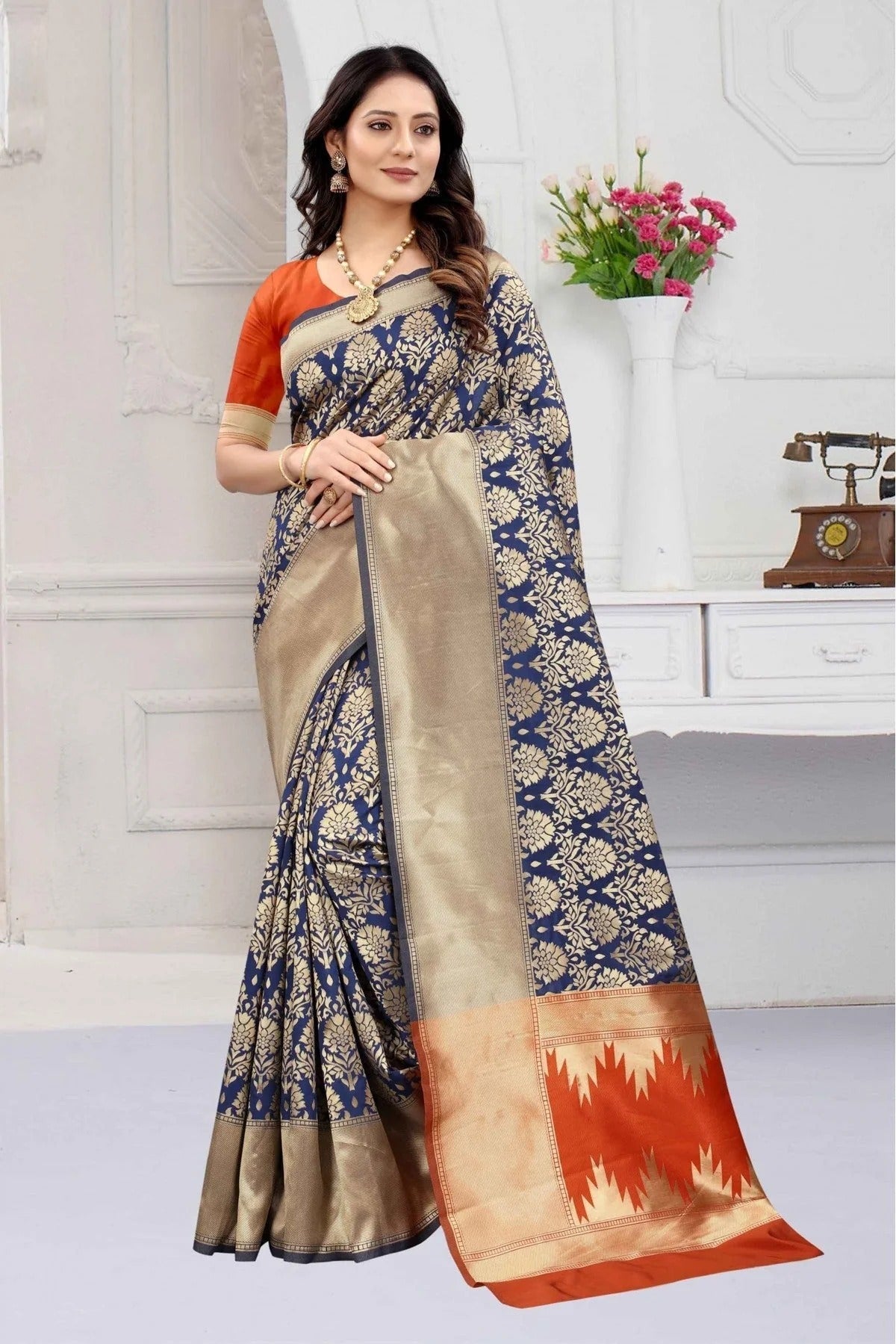 Navy Blue Banarasi Art Silk Woven Saree NCSD11210840
