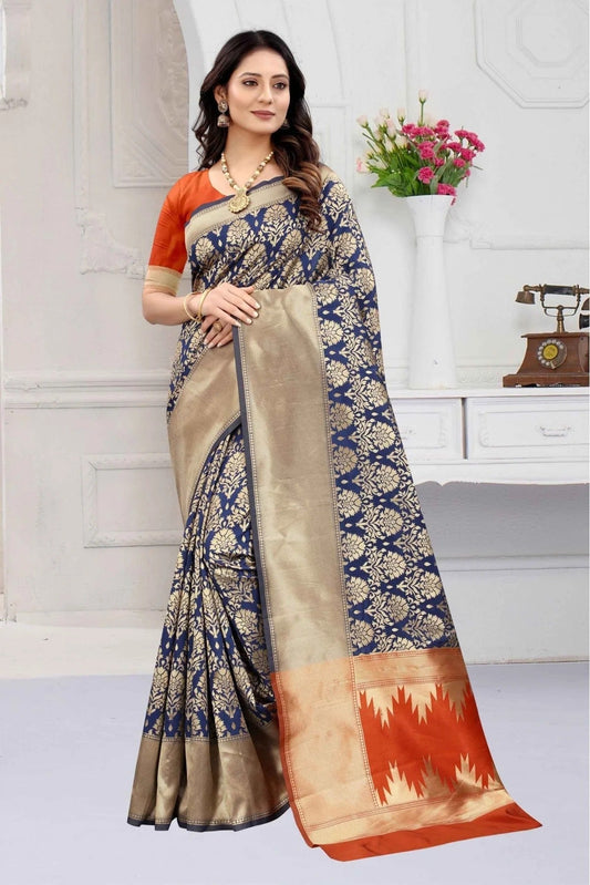 Navy Blue Banarasi Art Silk Woven Saree NCSD11210840