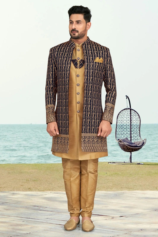 Navy Blue Banarasi Silk Sherwani NCSH10410261