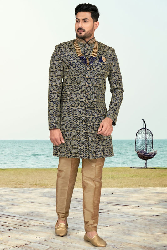 Navy Blue Banarasi Silk Sherwani NCSH10410271