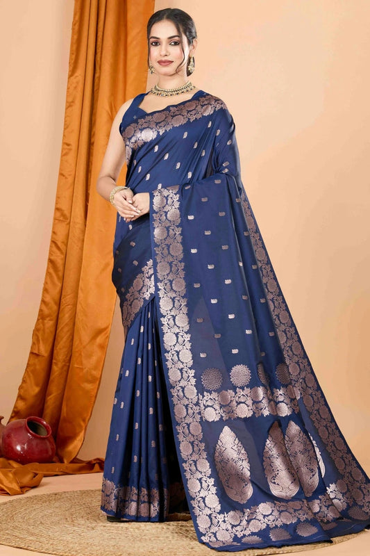 Navy Blue Banarasi Silk Woven Traditional Saree NCSD11110473