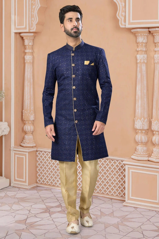 Navy Blue Banglori Silk Sherwani NCSH10410234