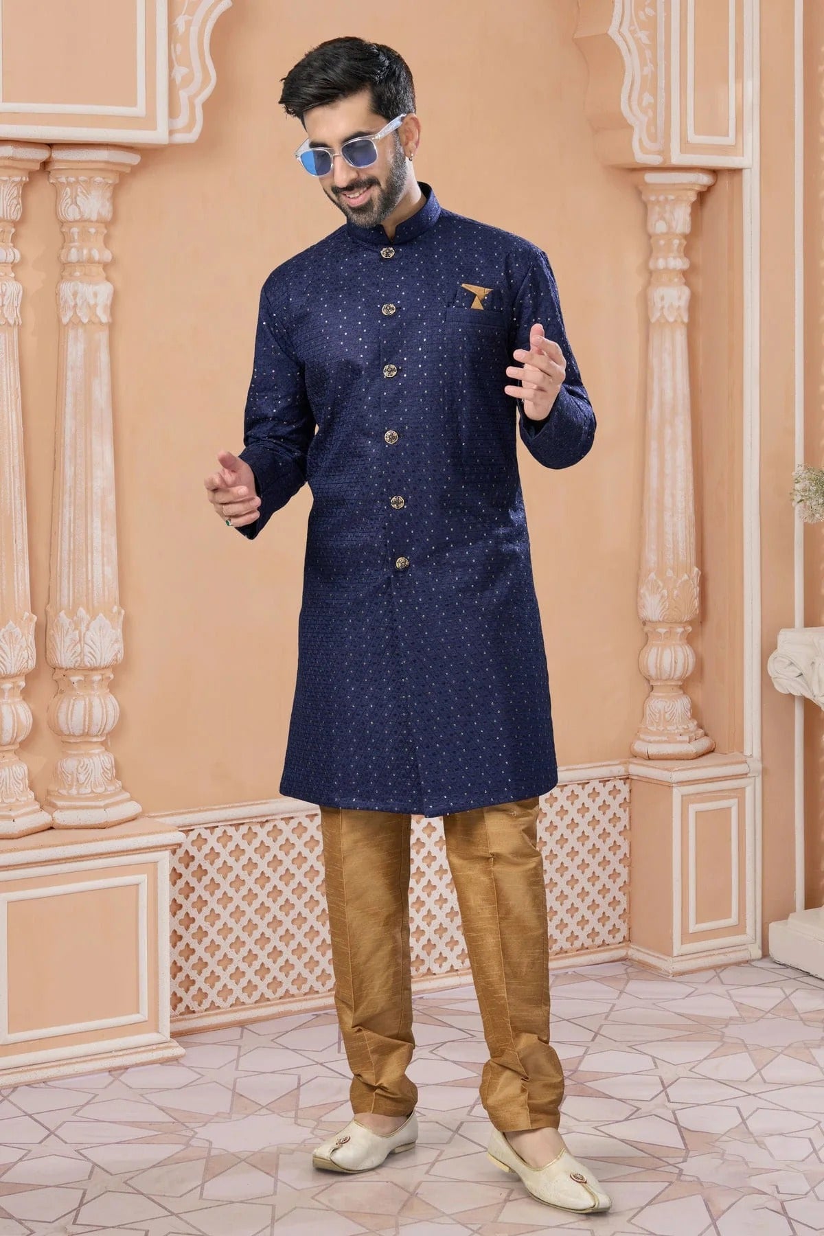 Navy Blue Banglori Silk Sherwani NCSH10410237