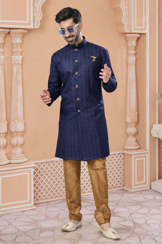 Navy Blue Banglori Silk Sherwani NCSH10410237