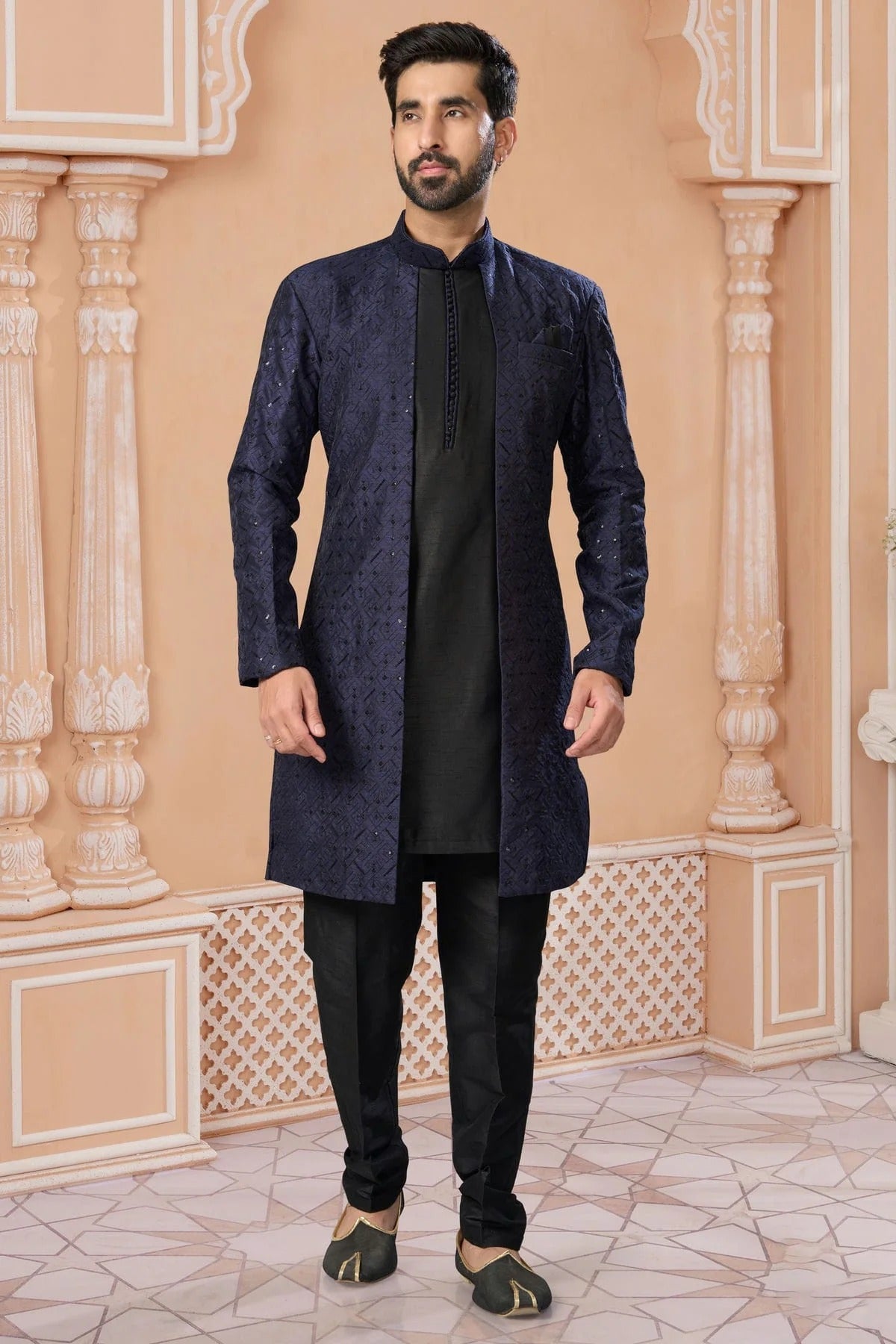 Navy Blue Banglori Silk Sherwani NCSH10410246