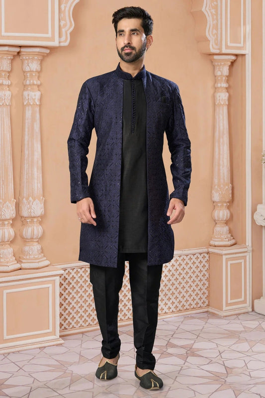 Navy Blue Banglori Silk Sherwani NCSH10410246